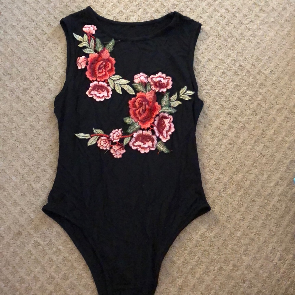 Embroidery rose patch body suit!